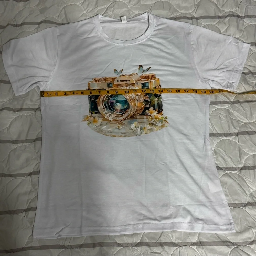 Vintage Camera Graphic T-shirt, Graphic DTF Tee Customized Tee White Size M NWOT - Picture 3 of 7